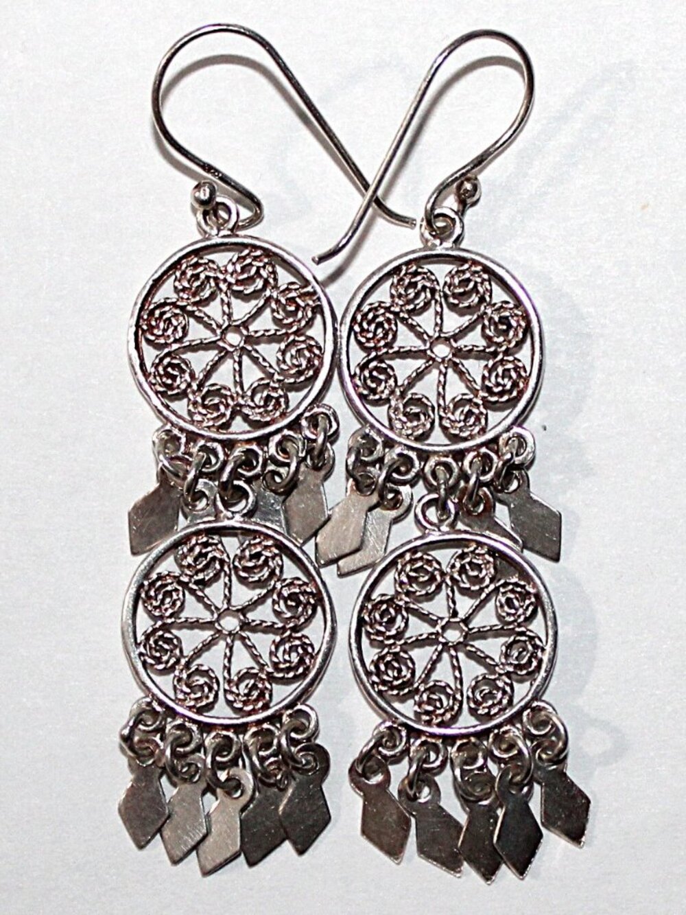 Sterling Silver Filigree Circle Dangle Earrings